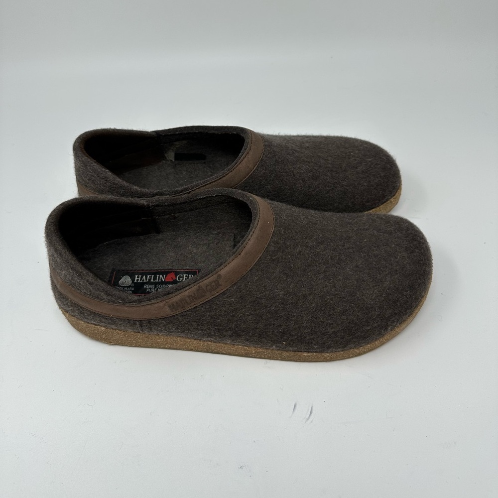 Haflinger Gray Wool Clogs with Brown Trim - Picture 6 of 13